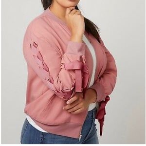 Lane Bryant LaceUp Sleeve Rose Bomber Jacket 14/16